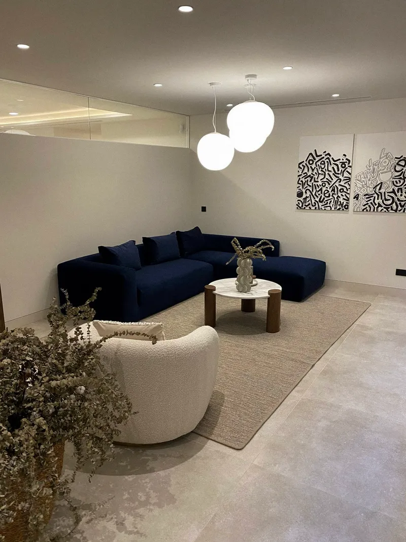 Renovated living room with designer finishes